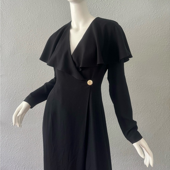Vintage 80s Black Avant Garde Wide Leg Long Sleeve Jumpsuit M - Picture 7 of 11